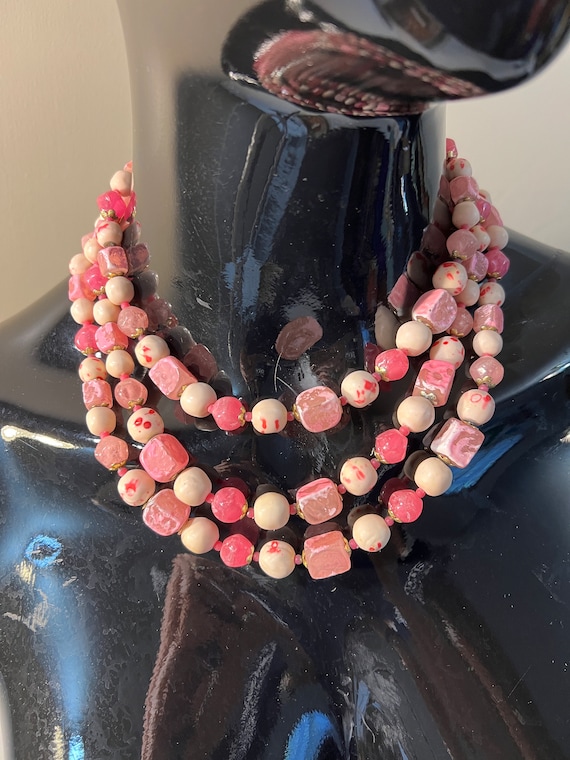 Multistrand Pink Beaded Adjustable Statement Neck… - image 1