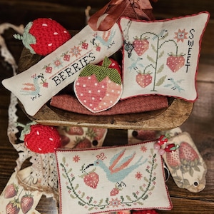 Strawberry Thieves Pin Keeps by Quaint Rose Needlearts - Cross Stitch Paper Pattern