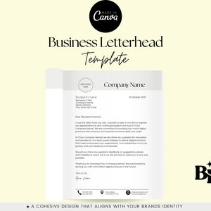 Plantilla de membrete empresarial minimalista, membrete de empresa, logotipo de membrete, plantilla de Canva editable, PDF, imprimible