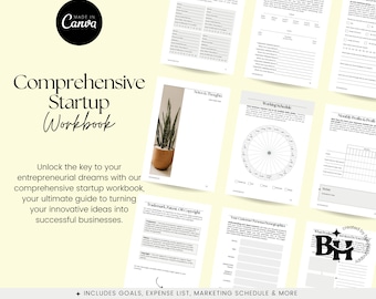 May include: A comprehensive startup workbook with a green plant in a terracotta pot on the cover. The workbook includes sections for goals, expenses, marketing, and more.
