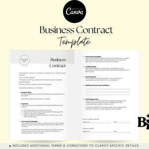 Business Contract Template, Employee Contract, Partnership Contract, Business Agreement, Canva Editable Contract, Downloadable Contract, PDF