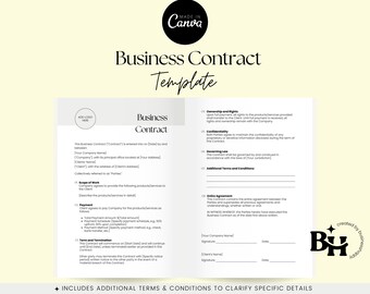 Business Contract Template, Employee Contract, Partnership Contract, Business Agreement, Canva Editable Contract, Downloadable Contract, PDF