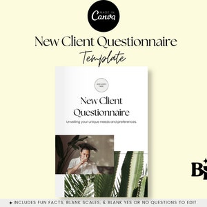 New Client Questionnaire Template, Client Onboarding, Client Engagement, Client Services, Client Survey, Editable Canva Template