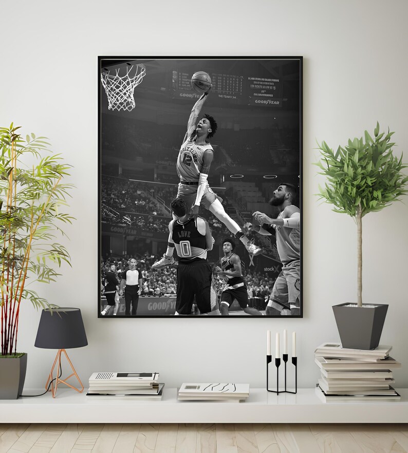 Ja Morant Basketball Poster, Digital Art Prints, Black and White Art, Basketball Wall Art