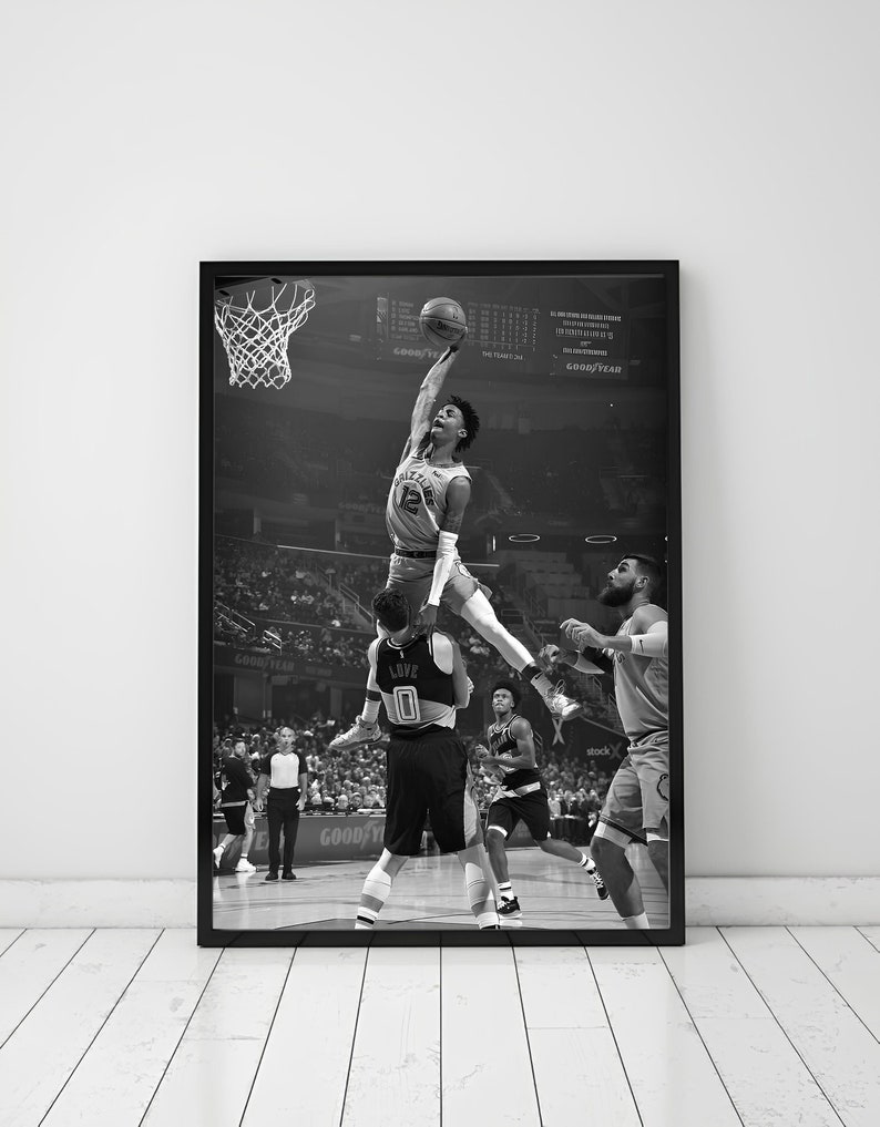 Ja Morant Basketball Poster, Digital Art Prints, Black and White Art, Basketball Wall Art