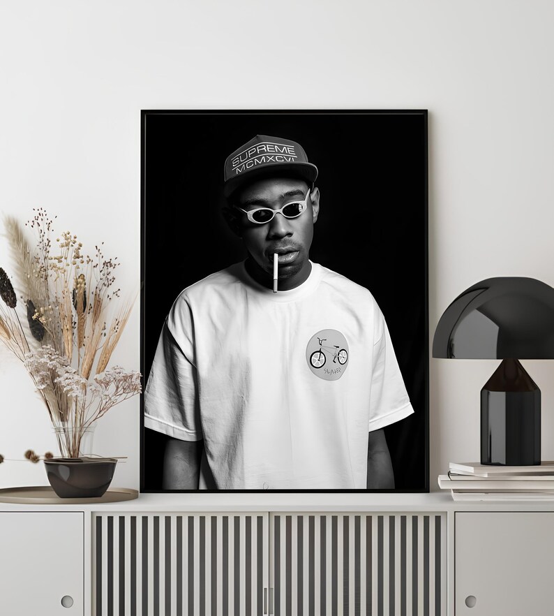 Tyler the Creator Poster, American Rapper Wall Art, Black and White ...