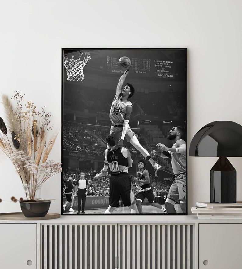 Ja Morant Basketball Poster, Digital Art Prints, Black and White Art, Basketball Wall Art