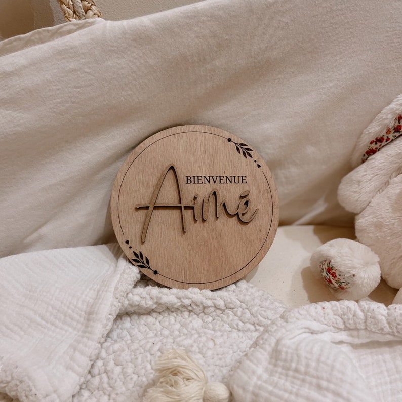 Carte bienvenue/naissance bébé en bois