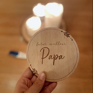 Carte en bois annonce grossesse futur Papa
