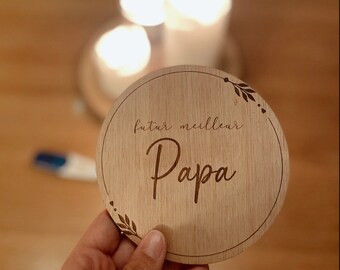 Carte en bois annonce grossesse futur Papa