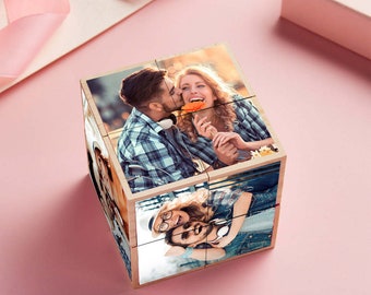 Personalisierte Foto Holz Zauberwürfel Home Ornament Rubik's Cube Geschenk für Valentinstag