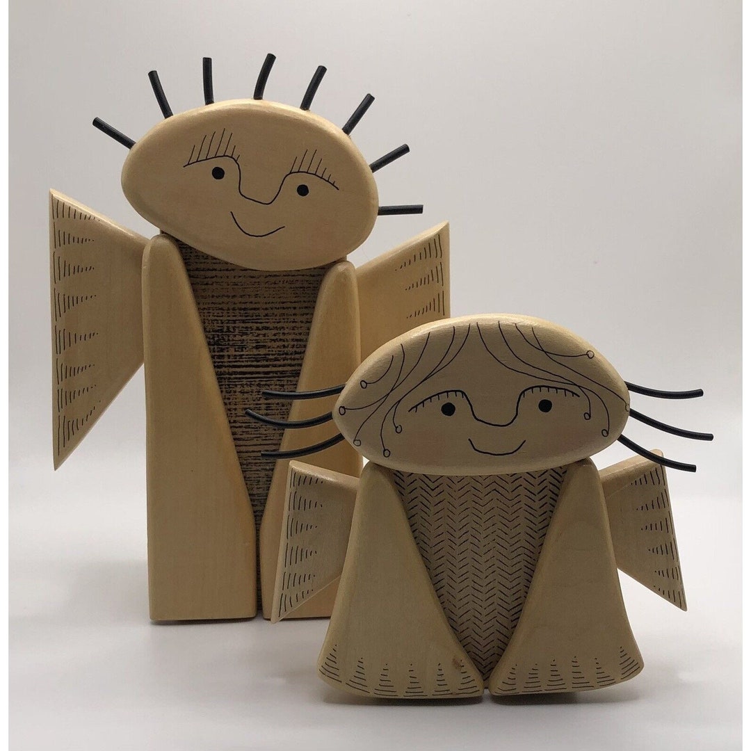 Vintage Candle Holders Wooden Angel Set 2 Signed SE Patrakka Etsy