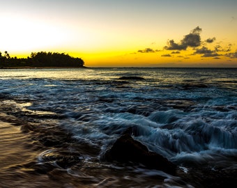Tunnels Beach Kauai Sunset | Golden Hour Ocean Waves Hawaii Coastal Wall Art