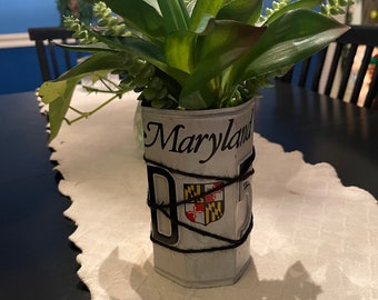 Maryland License Plate Plant Holder with Artifical Succulents