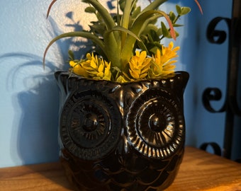 Owl planter with artificial succulents