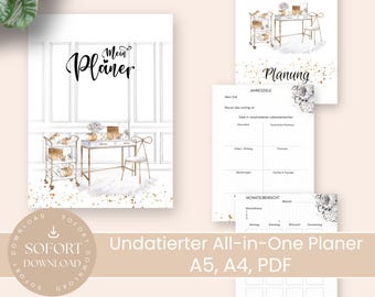 Undatierter All-in-One Planer A4 A5 | Druckbarer Planer | Jahresplaner Monatsplaner Wochenplaner Budget Planer |Deutsch