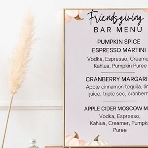 EDITIERBARE Friendsgiving Bar Menü, Thanksgiving Bar Menü, digitaler Download, Weihnachtseinladung