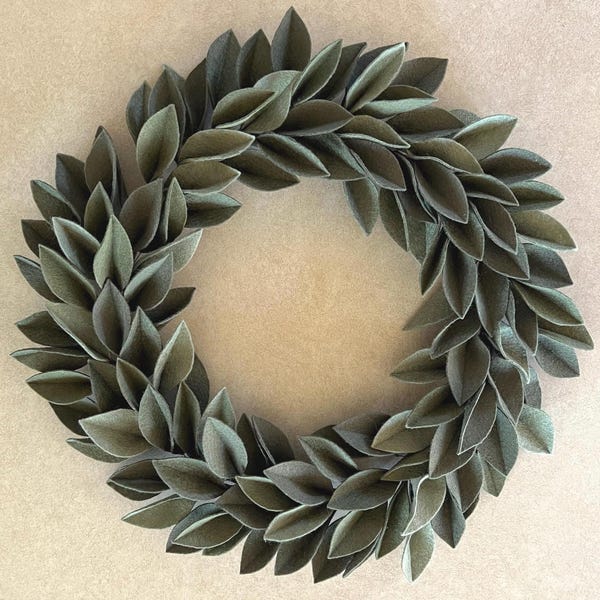Green Wool Felt Olive Leaf Spring Wreath / Timeless, Unique & Stylish Home Decor / 18" Outside Diameter / Handcrafted Quality, Made to Order