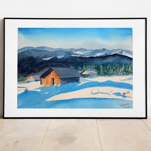 House in the Mountains Painting, Original Watercolor Painting, Scenic Art for Home Decor, Nature Lover Gift, House Decoration, Wall Decor