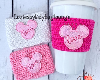 Disney Love Coffee Cup Cozy. Coffee Cup Cozy. Pink Disney Cold Beverage Sleeve. Fun Love Minnie Cozy. Gift for Mothers Day. Disney Lover.