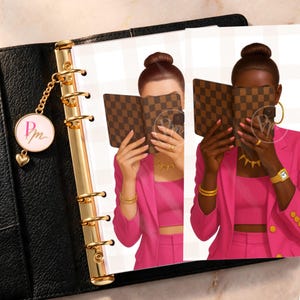 Inserto per cruscotto Pink Fashion Girl / Copertina per agenda di lusso, laminata fronte-retro