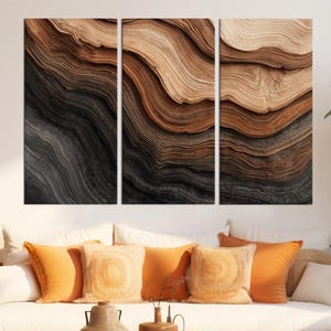 Texture du bois naturel, superposition de vagues abstraites, impression sur toile, art mural géométrique marron et noir, peinture texturée abstraite moderne, couches de terre