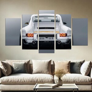 Modern White Porsche Canvas Print, Sports Car Supercar Auto Wall Art, Home Decoration, Garage Wall Decor, Man cave gift, Modish canvas set