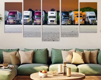 American Trucks Night Canvas Print Design, Tractor-trailer Wall Art Poster, Décor for Home Decoration, Kenworth Truck Wall Decor Gift