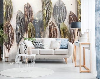 Abstract Pastel Background Form of Leaves, Peel and Stick Wallpaper, Modern Leaves Shapes Wall Mural, Self-Adhesive Removable Mural