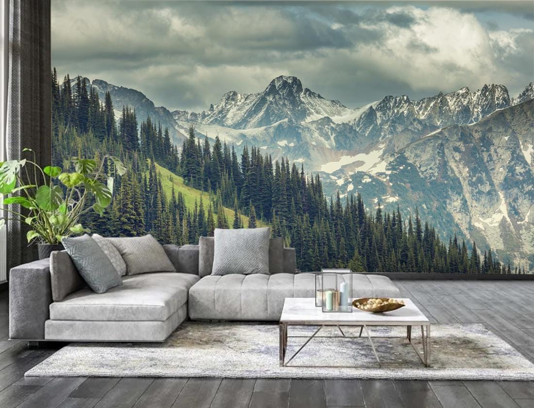 Mountain Peak Wallpaper, Mountains Forest Peel and Stick Wall Mural ...