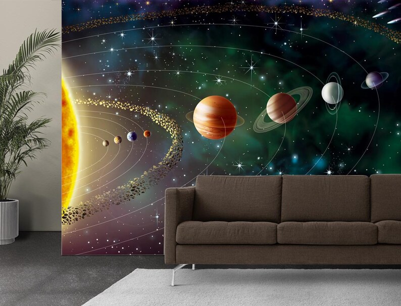 Planets of the Solar System Peel and Stick Wallpaper, Fantasy Space ...