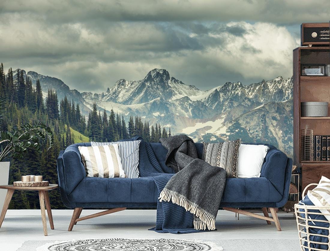 Mountain Peak Wallpaper, Mountains Forest Peel and Stick Wall Mural ...