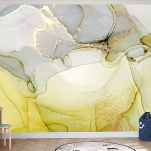 Abstrakte Kunst Marmor Tapete Wandbild für Schlafzimmer Wohnzimmer, Schälen und Aufkleben Moderne Kunst Dekor, Gelber Marmor Textur Selbstklebend