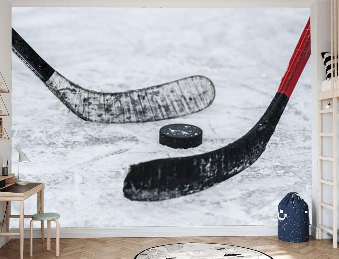 Hockey Peel and Stick Wallpaper Mural Wall Art, Puck During the Game ...