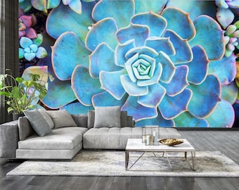 Colorful Succulent Flower Wallpaper, Peel and Stick Vinyl or Non-Woven Wall Mural, Desert Plant Wall Art, Large Botanical Flower Wallpaper