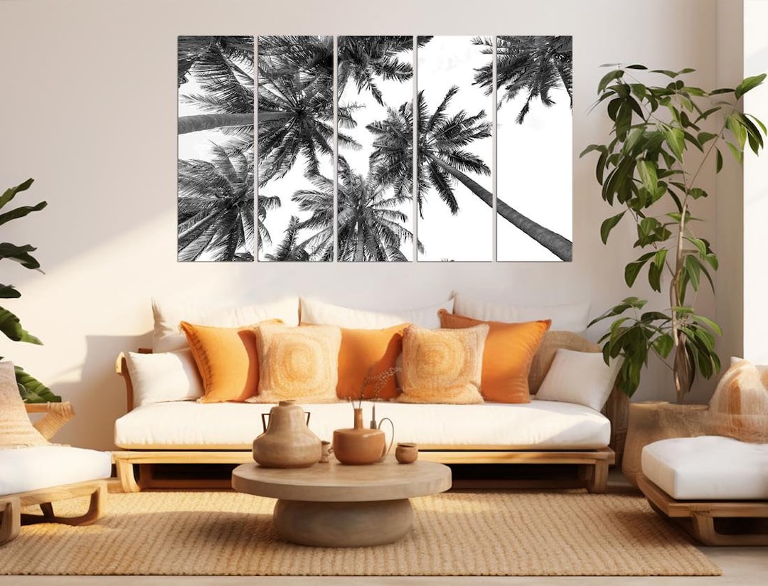 Palm Trees Black and White Art Canvas Print, Tropical Minimalist Wall ...