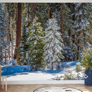 Snowy Forest Wall Mural, Winter Wallpaper, Scandinavian Pine Tree Wall Art,Self Adhesive Snow Forest Wallpaper, Winter Landscape Vinyl Mural