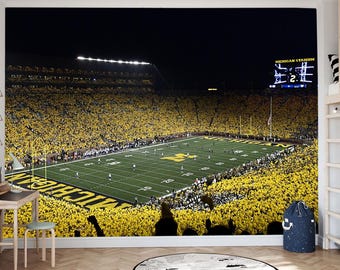 Big House Michigan Football Wallpaper, Stadium Wall Mural, Self Adhesive or Non-Woven Sports Fan Wall Art, Football Arena Vinyl Wallpaper