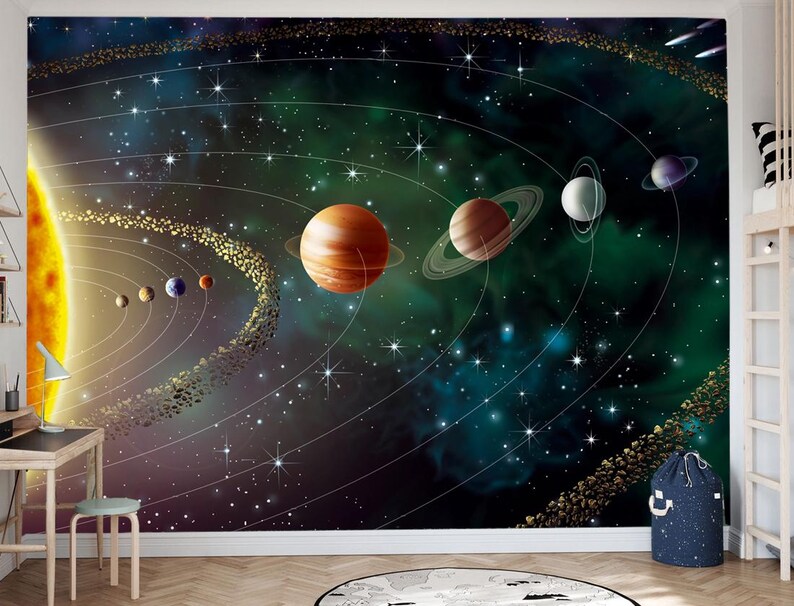 Planets of the Solar System Peel and Stick Wallpaper, Fantasy Space ...