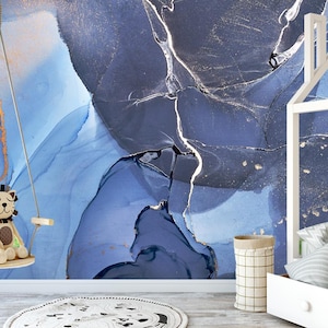 Blauer Marmor Tapete, Abstrakte Tapete, Abstrakte Moderne Malerei, Blauer Marmor Tapete, Selbstklebende Wanddekoration