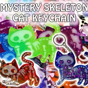 MYSTERY Skeleton Cat Keychain - Blind Bag/Random Keychain! - Glow in the Dark! - Buy Multiples & Save!