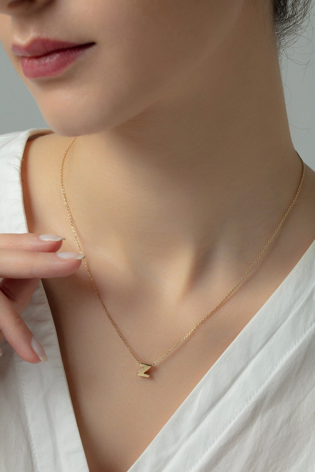 14k Real Gold Initial Necklace Custom Letter Pendant for Etsy