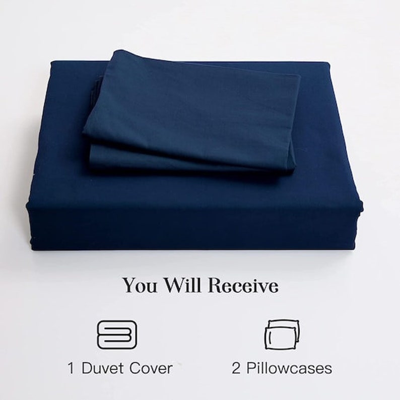 Washed Cotton Duvet Cover Set With Matching Pillow Cases, Blue Cotton