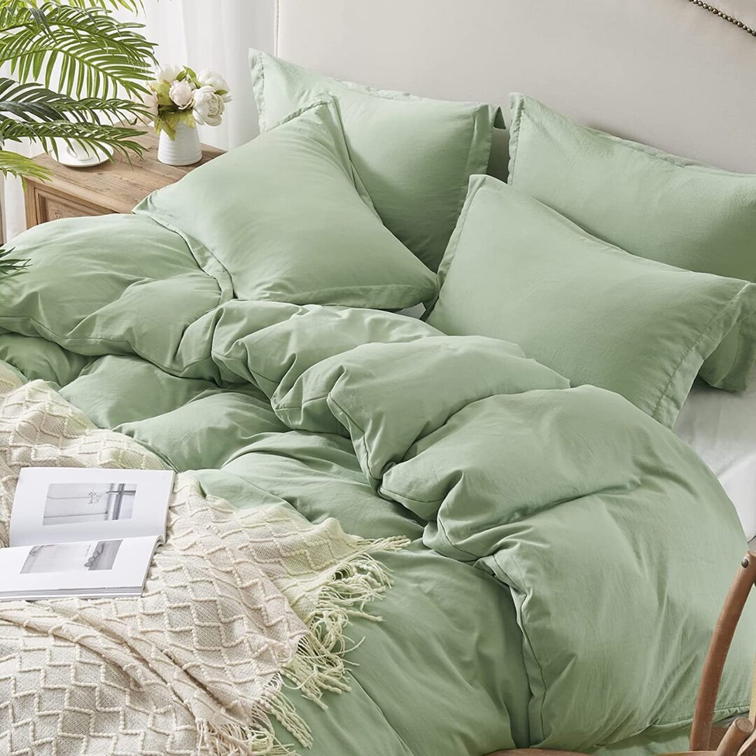 100 Natural Cotton Bedding Set Duvet Cover With Pillow Cases Green