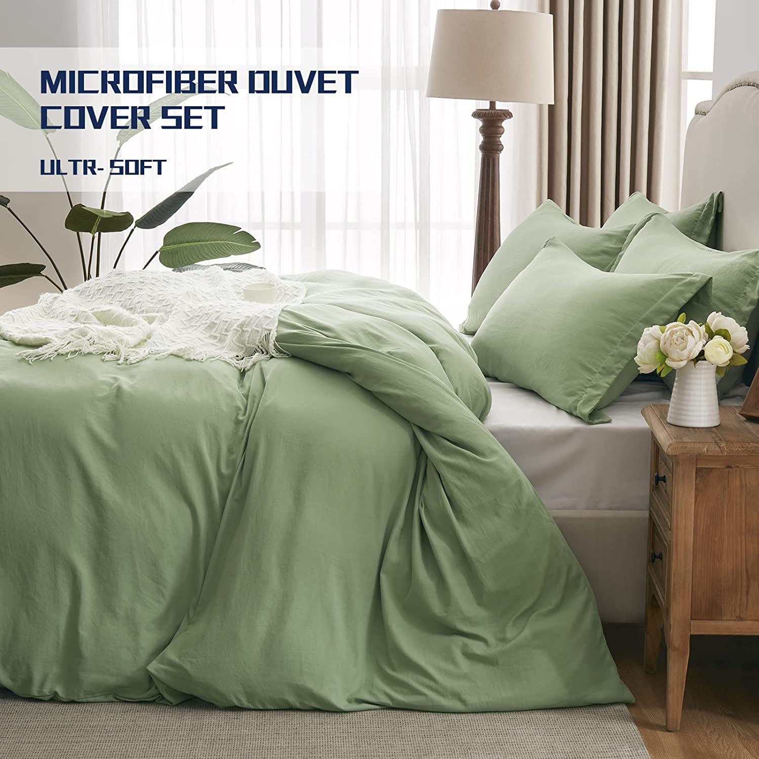 100 Natural Cotton Bedding Set Duvet Cover With Pillow Cases Green