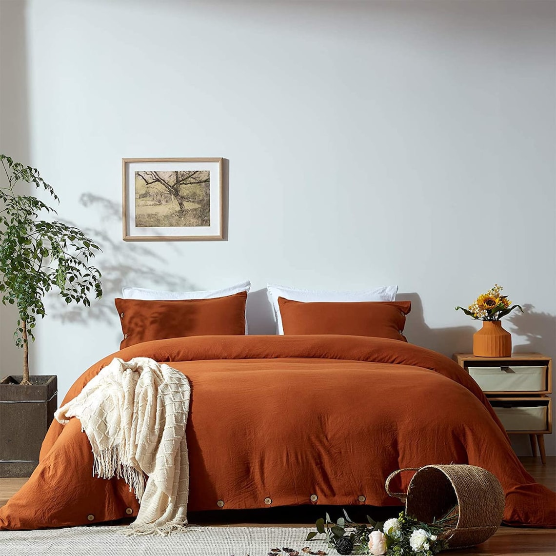 Rust Orange Cotton Duvet Cover, Orange Duvet Cover Softened Quilt Cover, King, Queen, All Custom