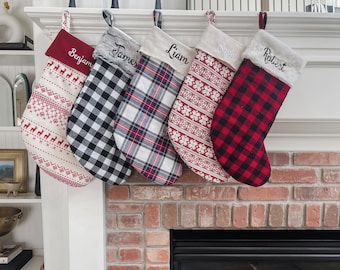 Personalized Christmas Stockings, Plaid Custom Stockings, Farmhouse Christmas Stockings,  Holiday Stockings Family Gift