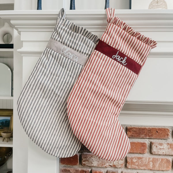 Personalized Christmas Stockings, Ruffle Custom Stockings, Striped Christmas Stockings,  Holiday Stockings Family Gift