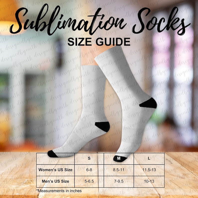 Socks Size Chart Guide Mockup Sublimation Etsy