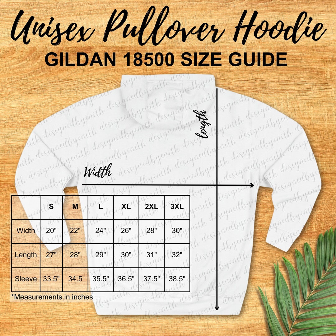 Gilday 18500 Size Chart Guide Mockup Pullover Hoodie - Etsy